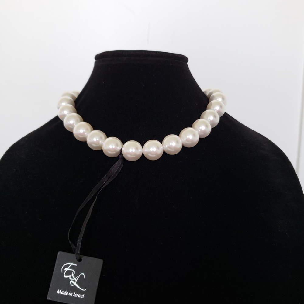 E&L Israel Sterling Silver Electroform Shell Pearl Beaded Necklace 18" - Picture 2 of 9